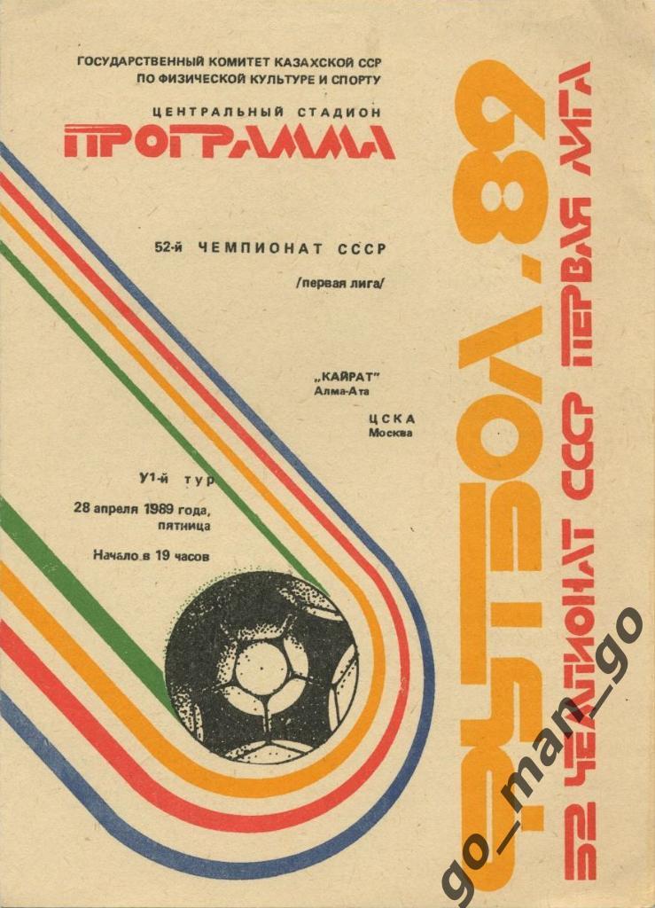 КАЙРАТ Алма-Ата – ЦСКА Москва 28.04.1989.