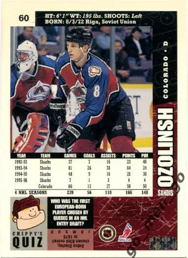 Sandis Ozolinsh Colorado Avalanche. Upper Deck Collector's Choice 1996-1997 № 60 1