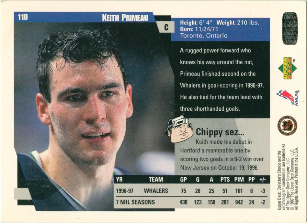 Keith Primeau (Hartford Whalers). Upper Deck Collector's Choice 1997-1998 № 110. 1