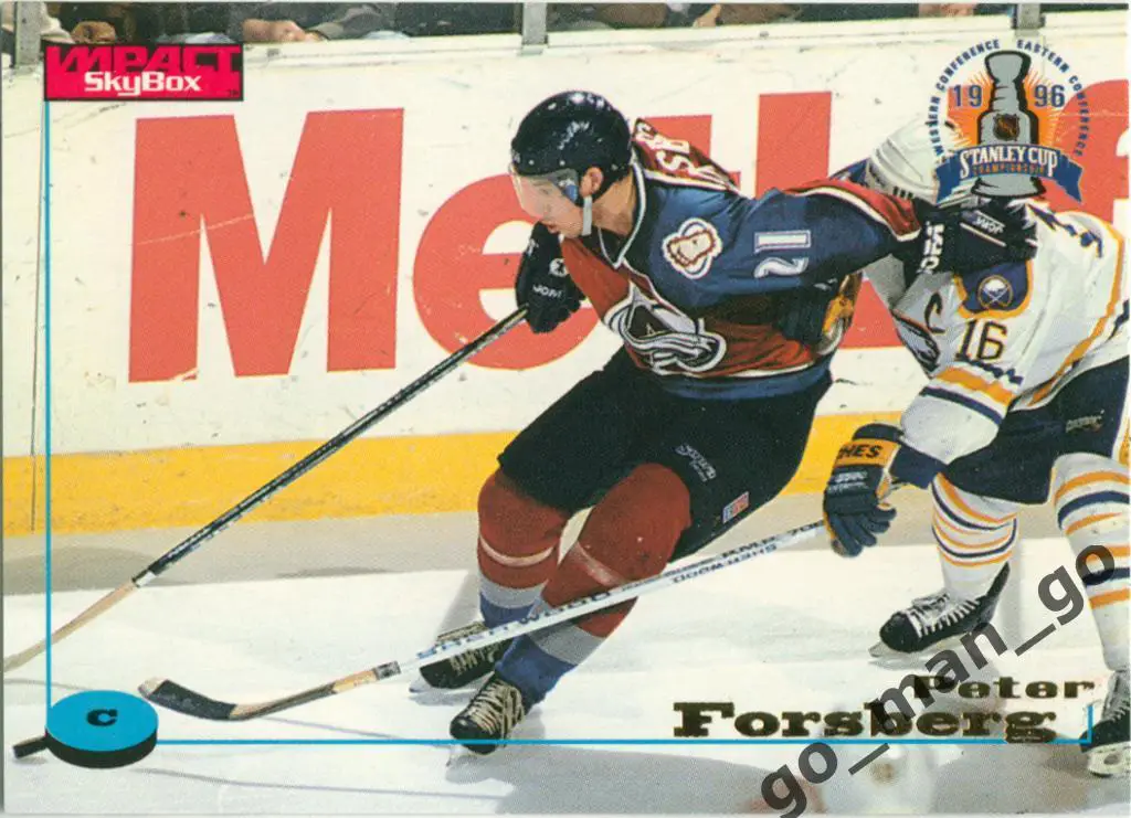 Peter Forsberg (Colorado Avalanche). SkyBox Impact 1996-1997, № 22.