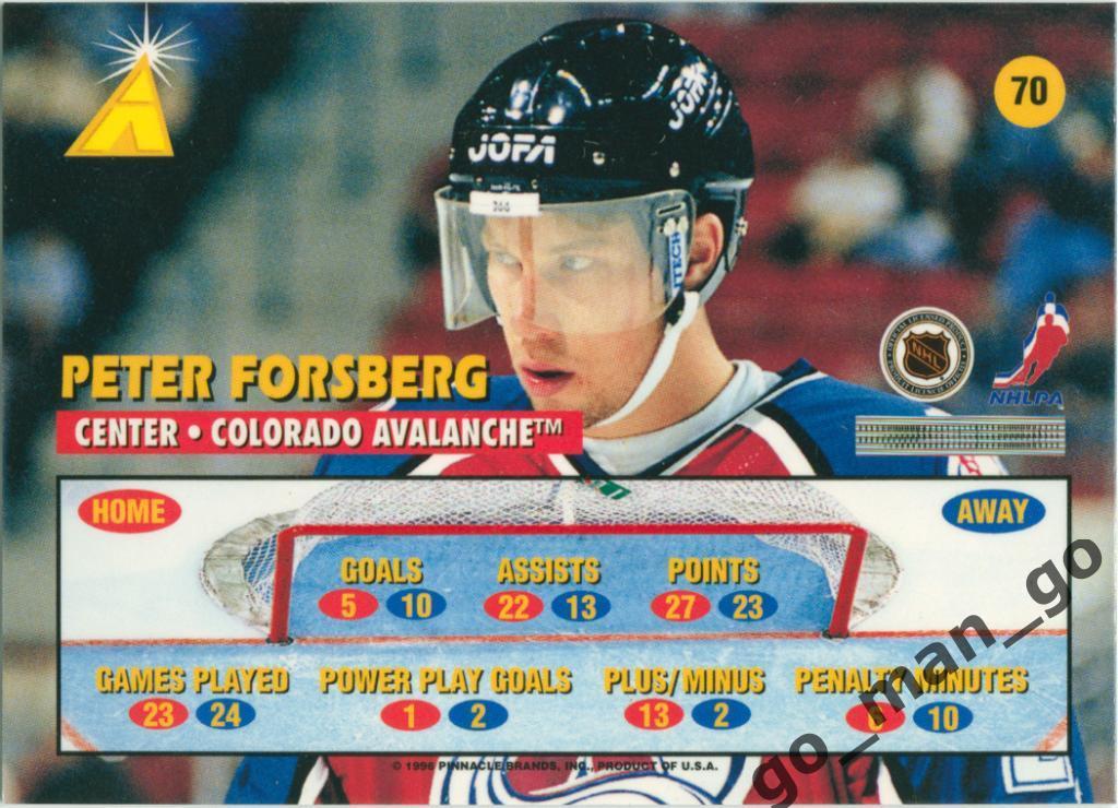 Peter Forsberg (Colorado Avalanche). Pinnacle Zenith NHL 1995-1996, № 70. 1