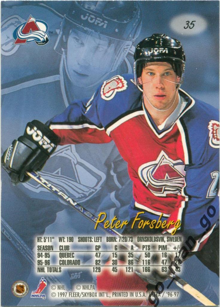 Peter Forsberg (Colorado Avalanche). Fleer Ultra 1996-1997, № 35. 1