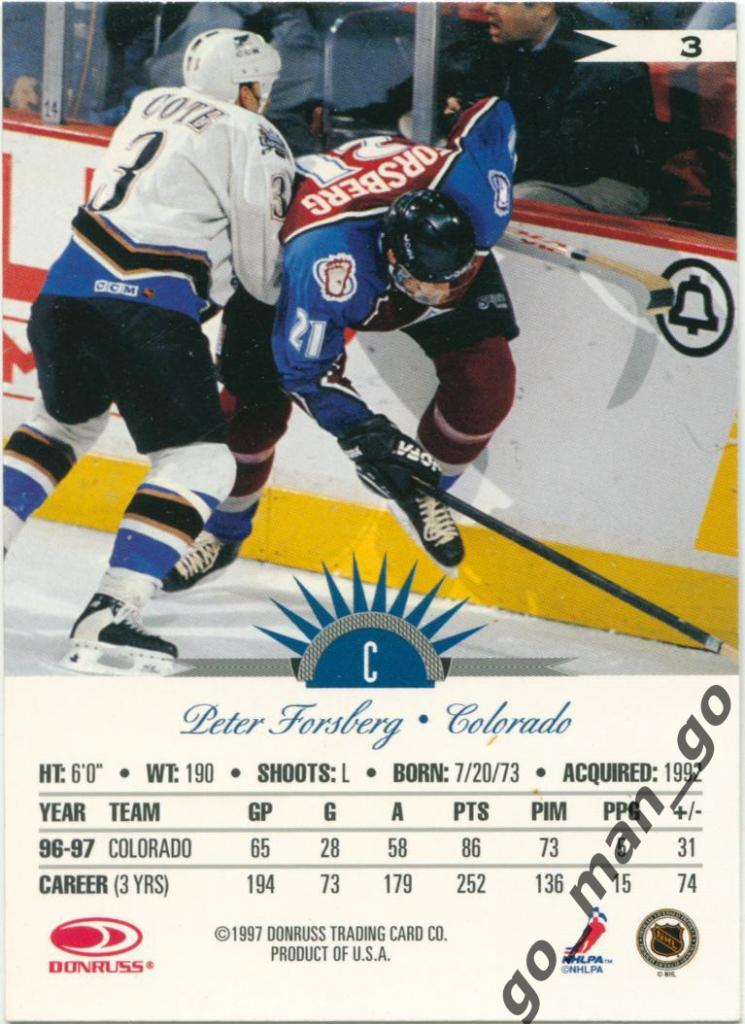 Peter Forsberg (Colorado Avalanche). Leaf NHL 1997-1998, № 3. 1