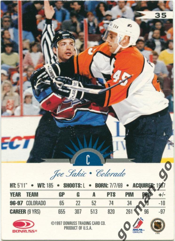 Joe Sakic (Colorado Avalanche). Leaf NHL 1997-1998, № 35. 1