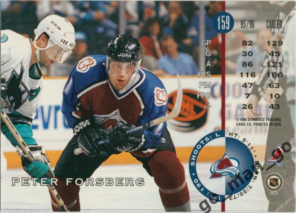 Peter Forsberg (Colorado Avalanche). Leaf NHL 1996-1997, № 159. 1