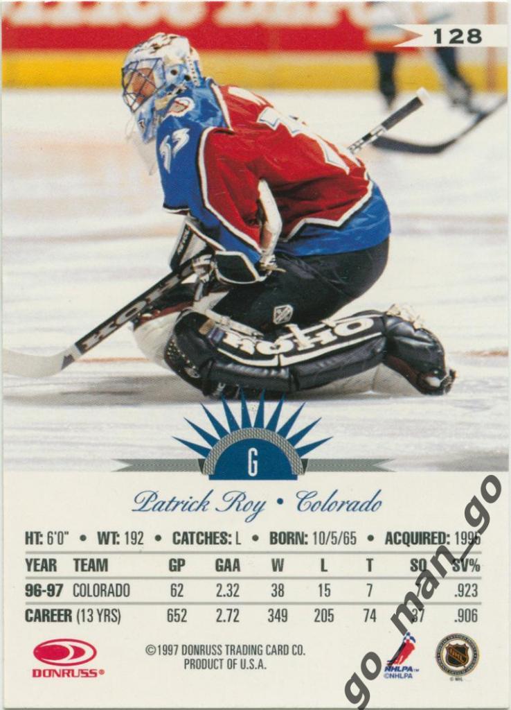 Patrick Roy (Colorado Avalanche). Leaf NHL 1997-1998, № 128. 1