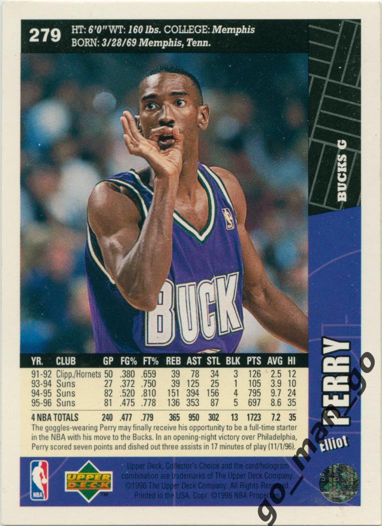 Elliot Perry (Milwaukee Bucks). Upper Deck Collector's Choice 1996-1997, № 279. 1