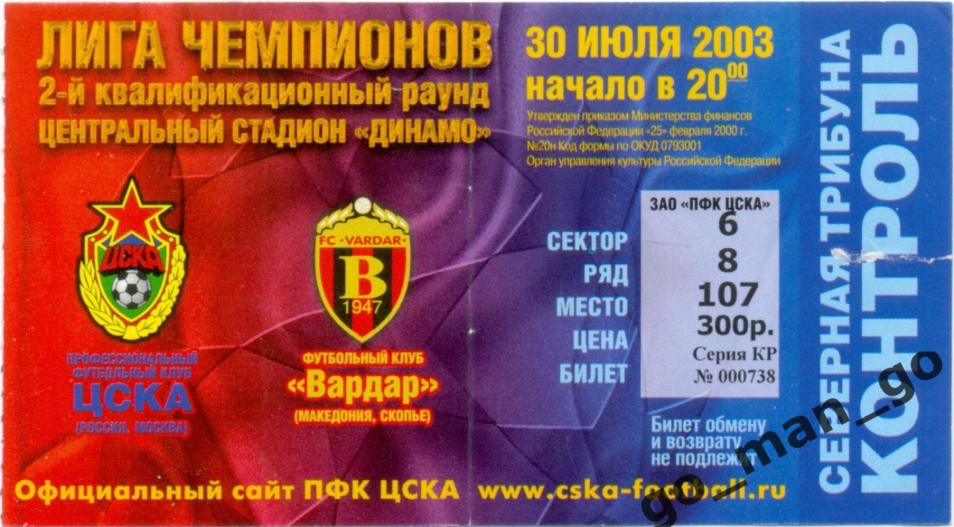 ЦСКА Москва – ВАРДАР Скопье 30.07.2003, Лига Чемпионов. Северная трибуна.