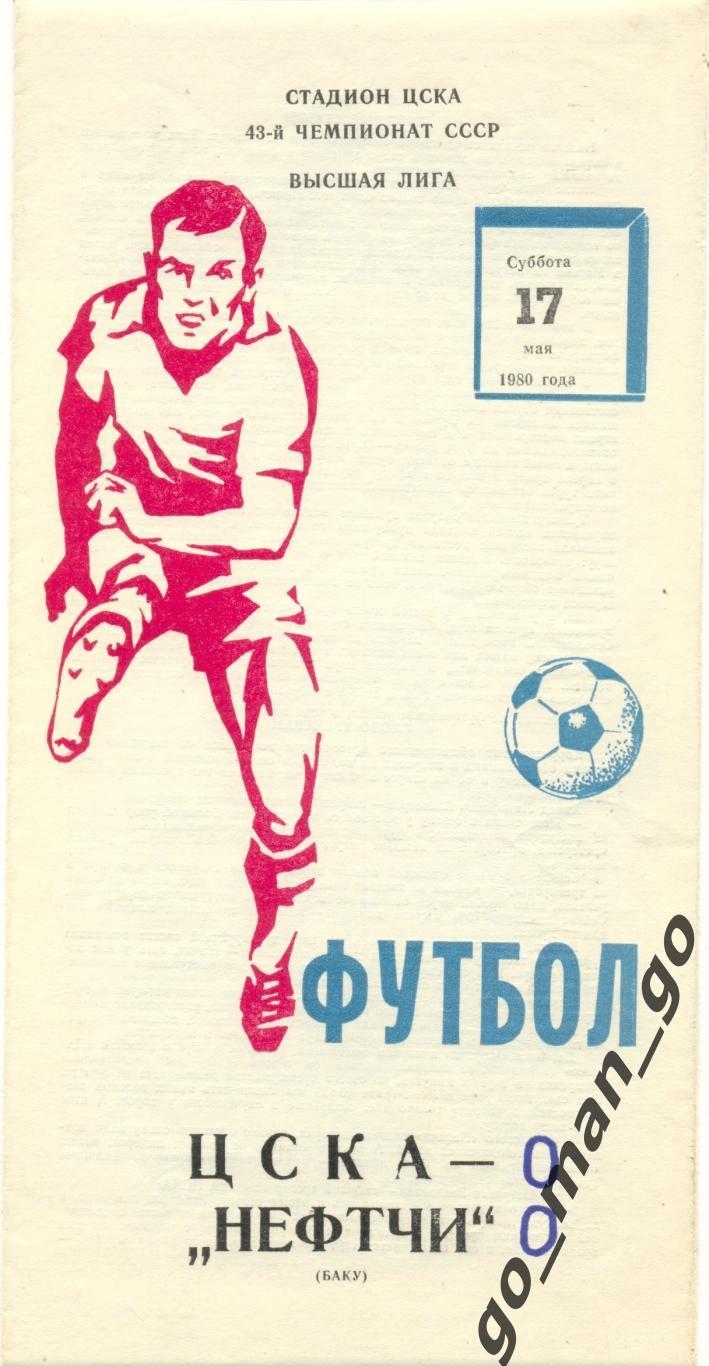 ЦСКА Москва – НЕФТЧИ Баку 17.05.1980, красный футболист, синий футбол.