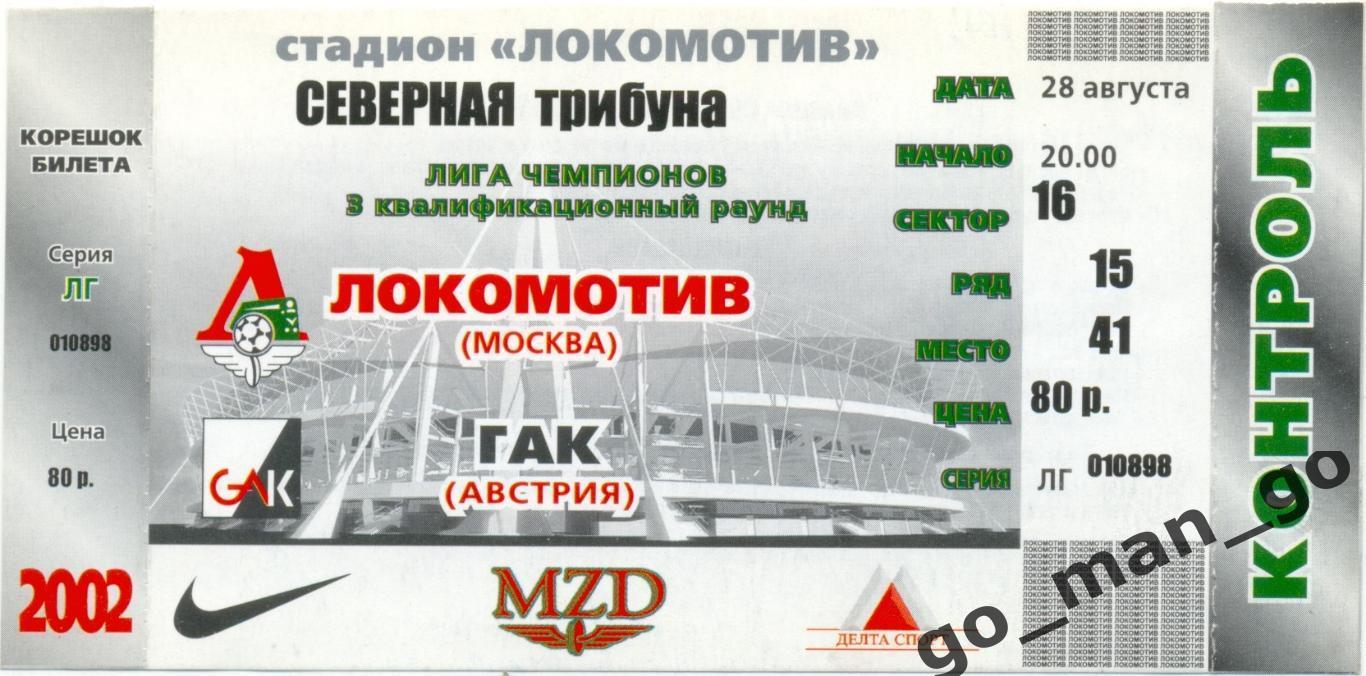 ЛОКОМОТИВ Москва – ГАК Грац 28.08.2002, Лига Чемпионов третий квалификац. раунд.