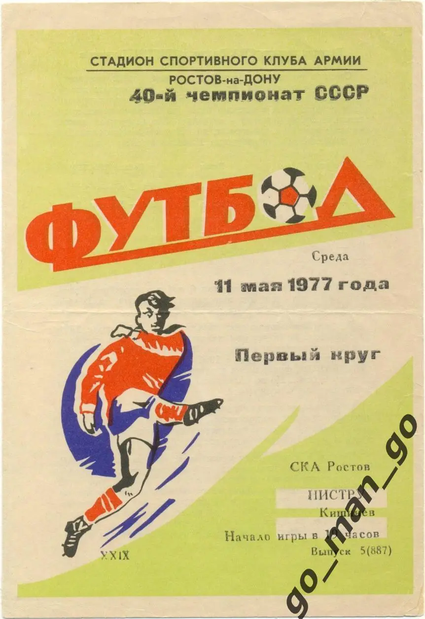 СКА Ростов-на-Дону – НИСТРУ Кишинев 11.05.1977.