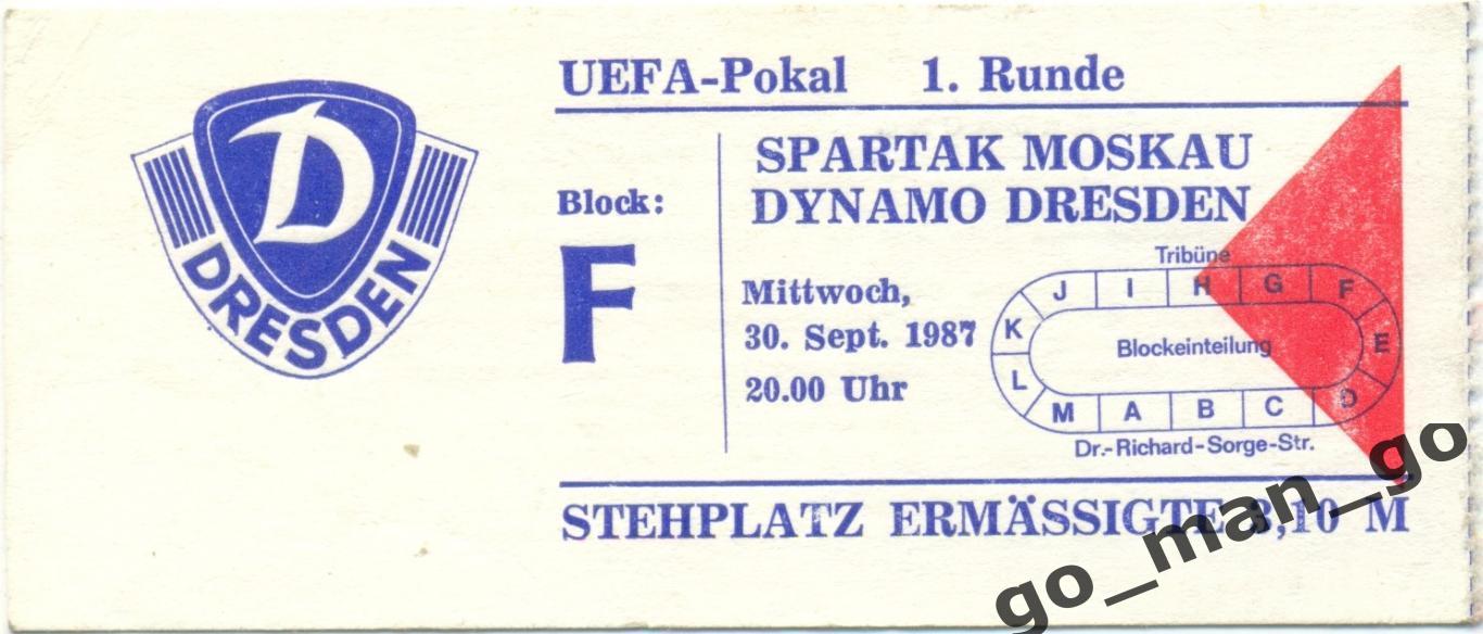 ДИНАМО Дрезден – СПАРТАК Москва 30.09.1987, кубок УЕФА, 1/32 финала.