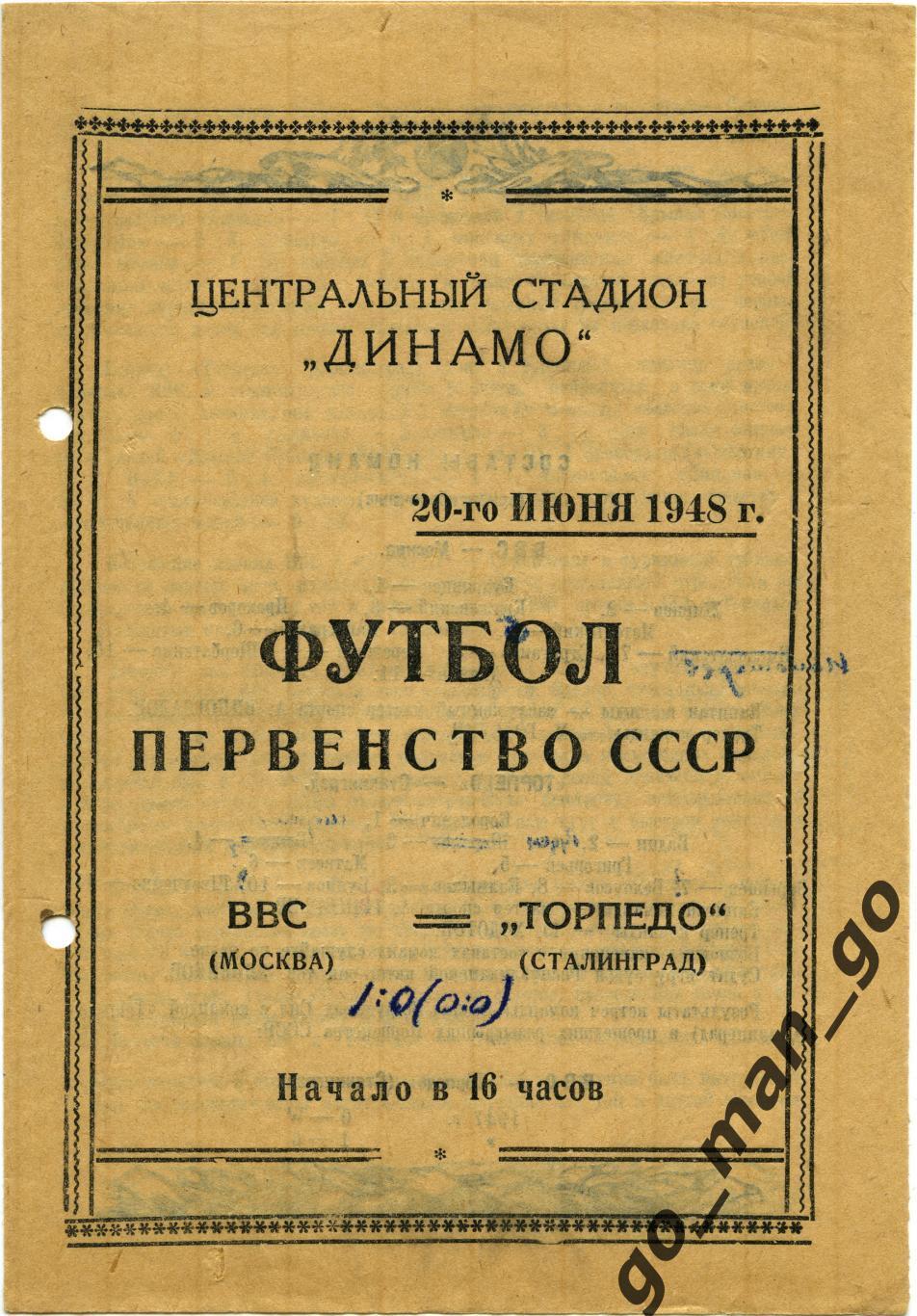 ВВС Москва – ТОРПЕДО Сталинград / Волгоград 20.06.1948.