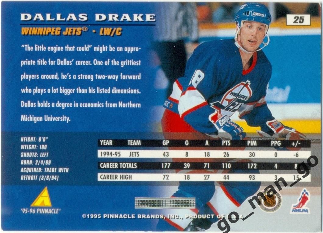 Dallas Drake (Winnipeg Jets). Pinnacle NHL 1995-1996, № 25. 1