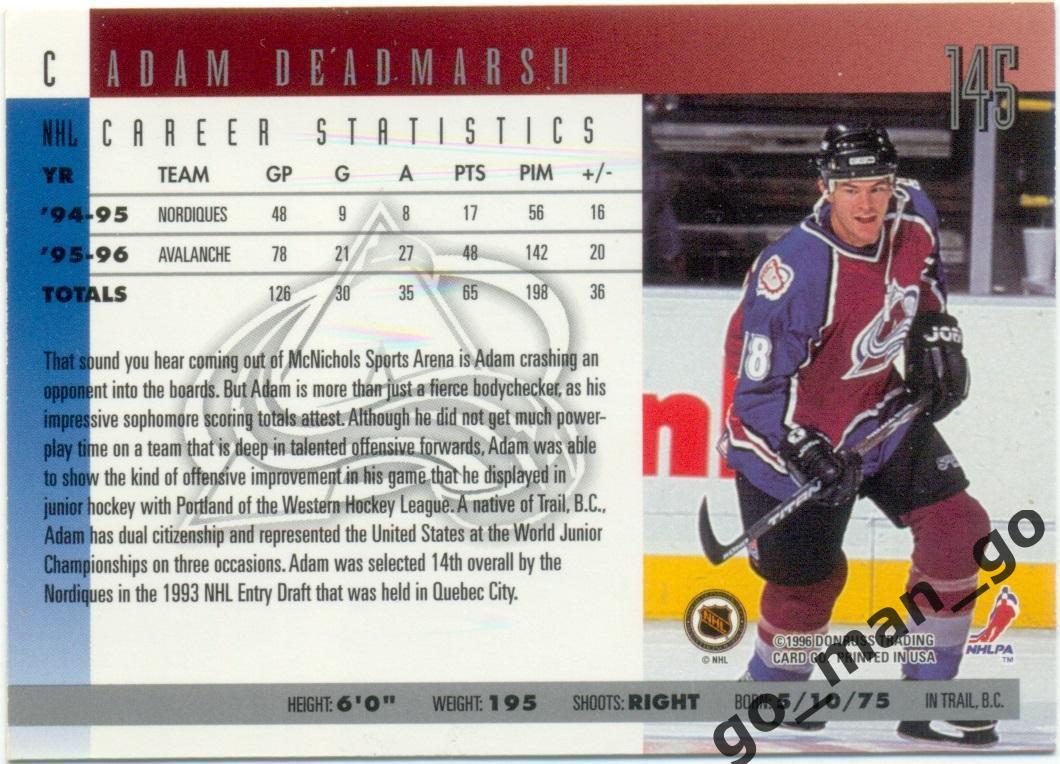 Adam Deadmarsh (Colorado Avalanche). Donruss NHL 1996-1997, № 145. 1