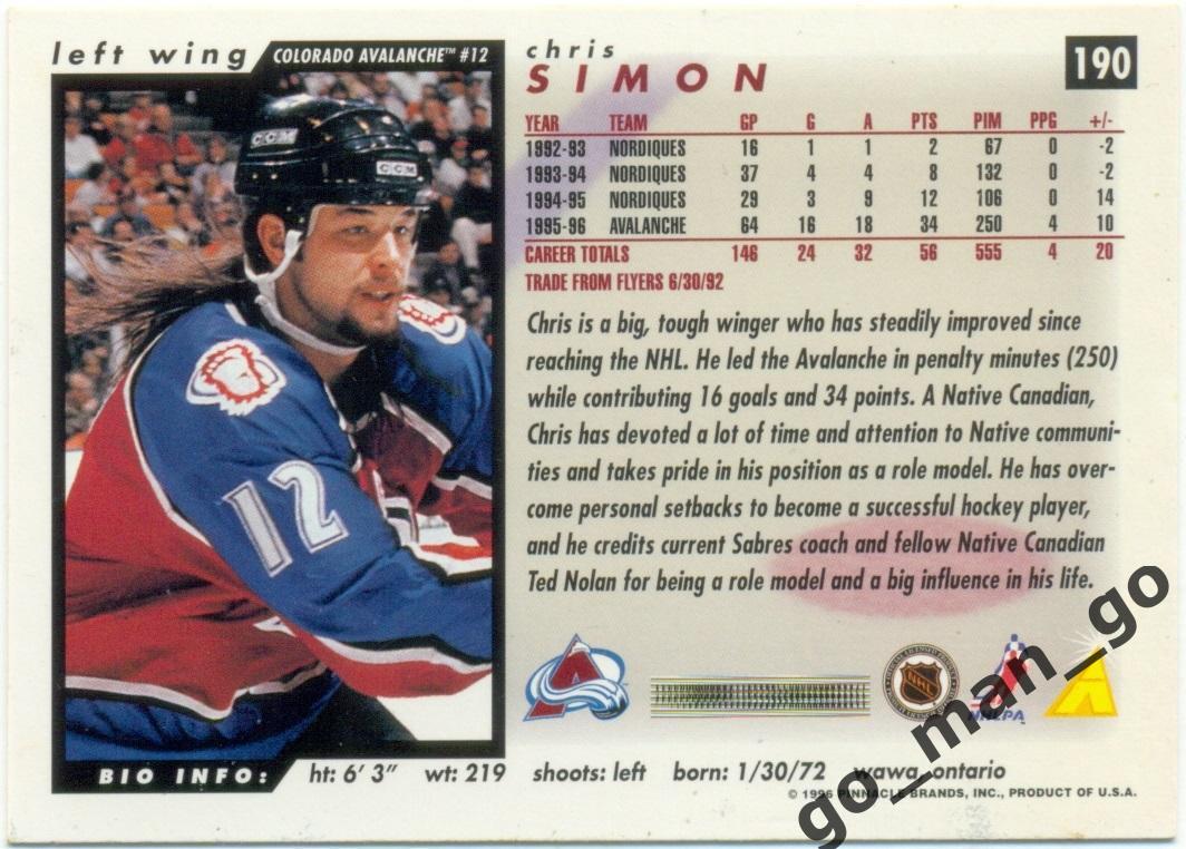 Chris Simon (Colorado Avalanche). Score NHL 1996-1997. № 190. 1