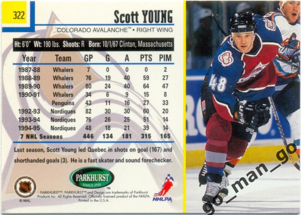 Scott Young (Colorado Avalanche). Parkhurst International NHL 1995-1996, № 322. 1