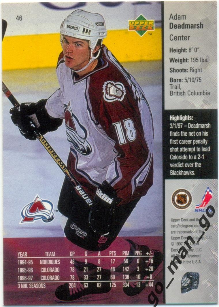 Adam Deadmarsh (Colorado Avalanche). Upper Deck NHL 1997-1998, № 46. 1