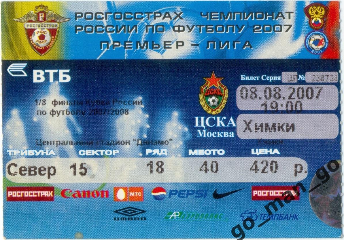 ЦСКА Москва – ФК ХИМКИ 08.08.2007, кубок России, 1/8 финала.