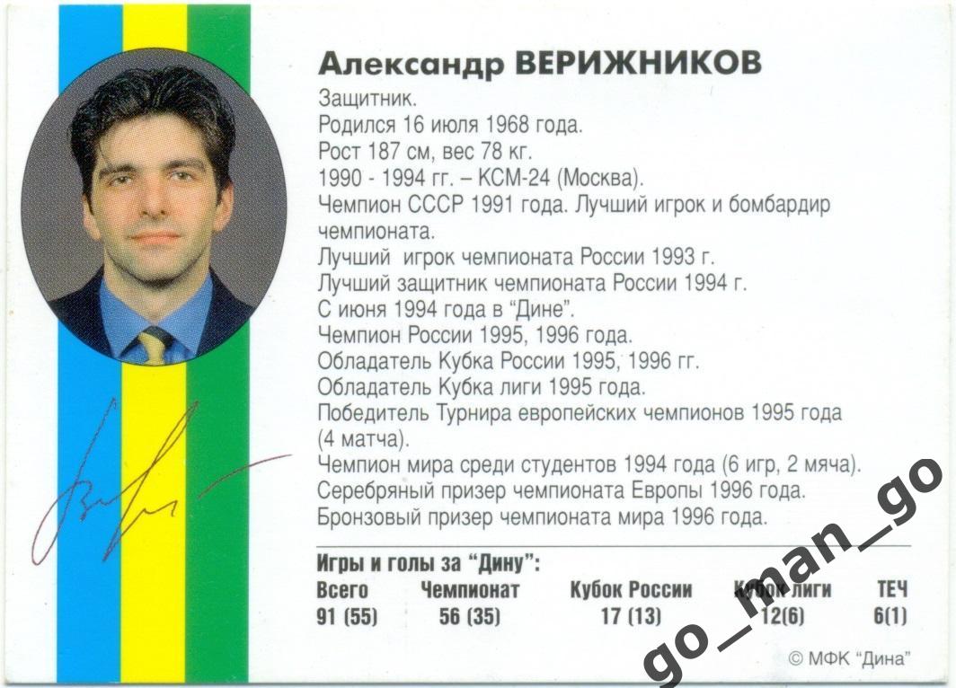 Александр Верижников. Мини-футбольный клуб Дина Москва 1997, вид 1. 1