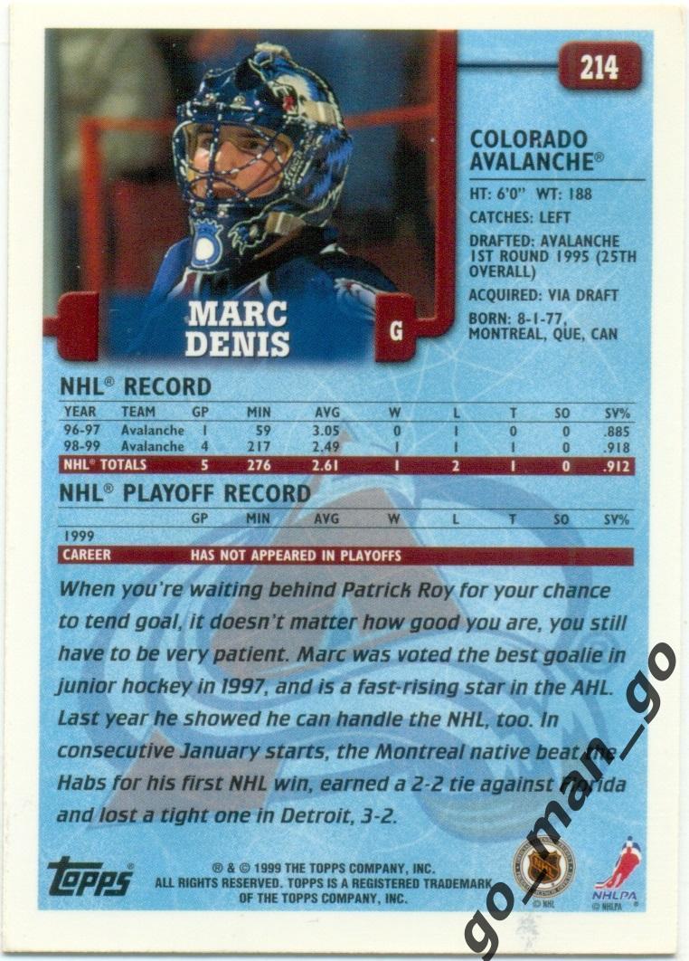 Marc Denis (Colorado Avalanche). Topps O-Pee-Chee NHL 1999-2000, № 214. 1