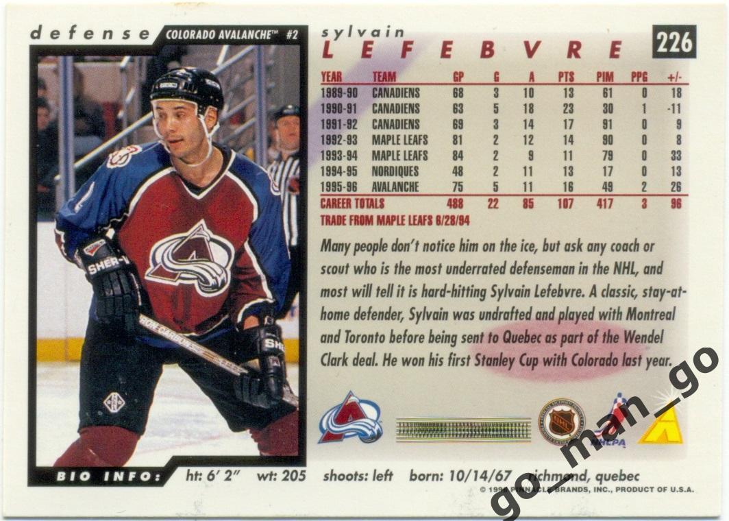 Sylvain Lefebvre (Colorado Avalanche). Score NHL 1996-1997. № 226. 1