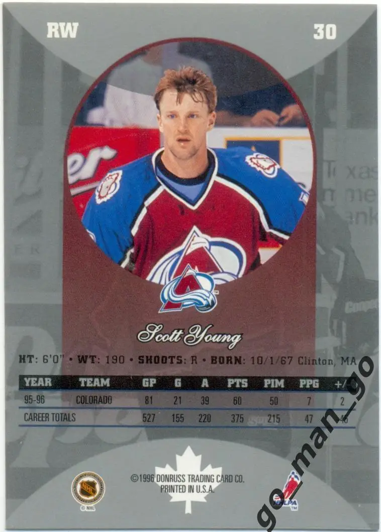 Scott Young (Colorado Avalanche). Donruss Canadian Ice NHL 1996-1997, № 30. 1
