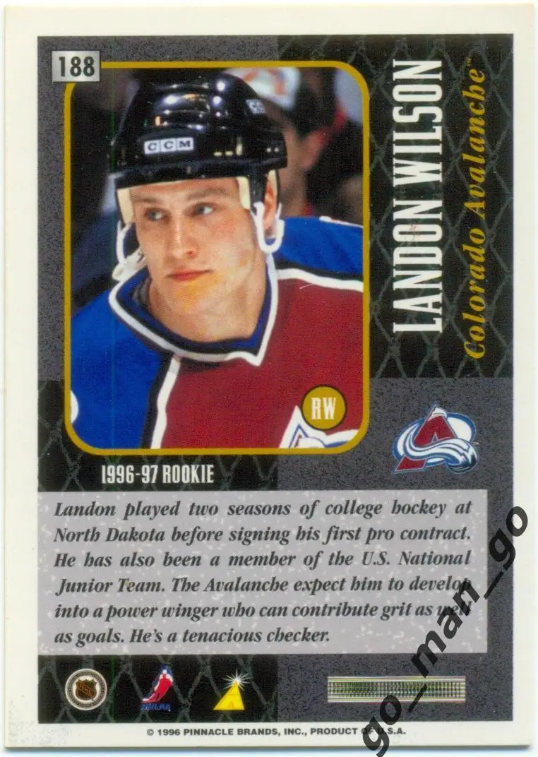 Landon Wilson (Colorado Avalanche). Pinnacle Summit Premium NHL 1996-1997, № 188 1