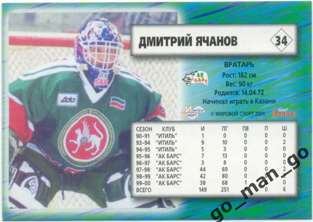 Дмитрий Ячанов (Ак Барс Казань). Мировой спорт Российский хоккей 2000-2001, № 34 1