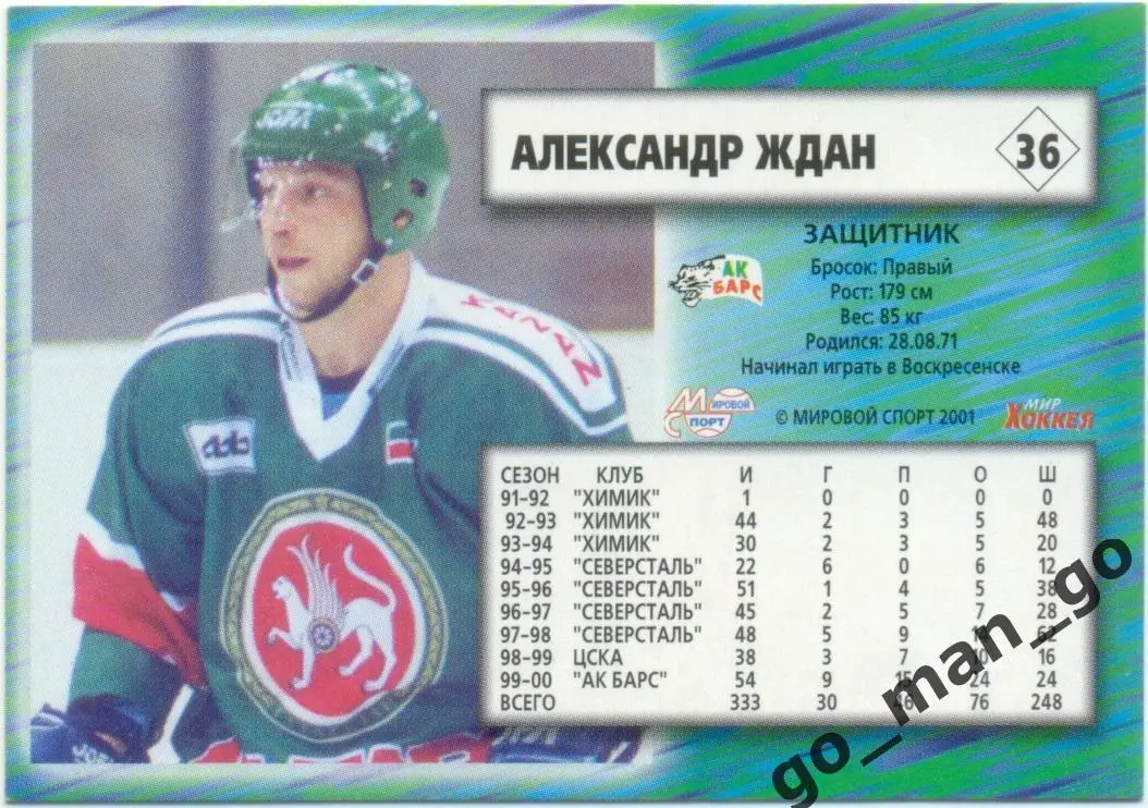 Александр Ждан (Ак Барс Казань). Мировой спорт Российский хоккей 2000-2001, № 36 1
