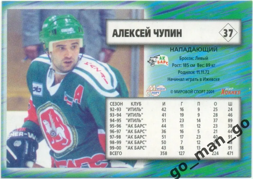 Алексей Чупин (Ак Барс Казань). Мировой спорт Российский хоккей 2000-2001, № 37. 1