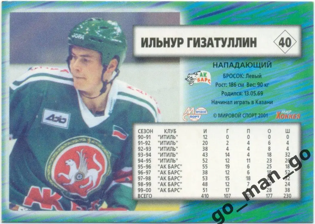 Ильнур Гизатуллин (Ак Барс Казань) Мировой спорт Российский хоккей 2000-2001, 40 1