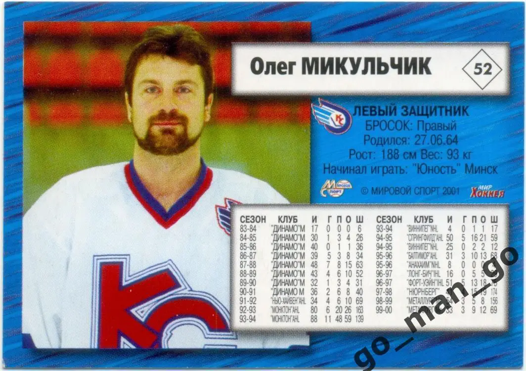 Олег Микульчик (Крылья Советов). Мировой спорт Российский хоккей 2000-2001, № 52 1