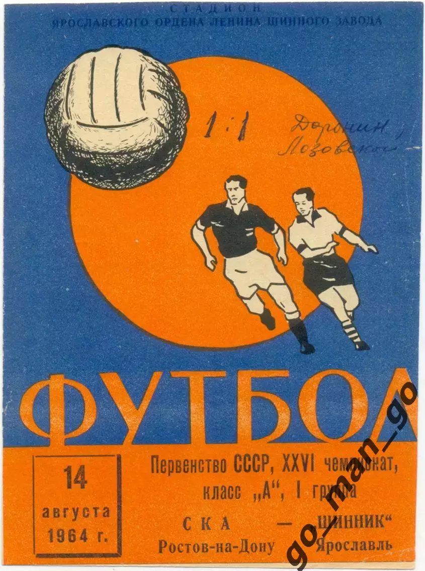 ШИННИК Ярославль – СКА Ростов-на-Дону 14.08.1964.