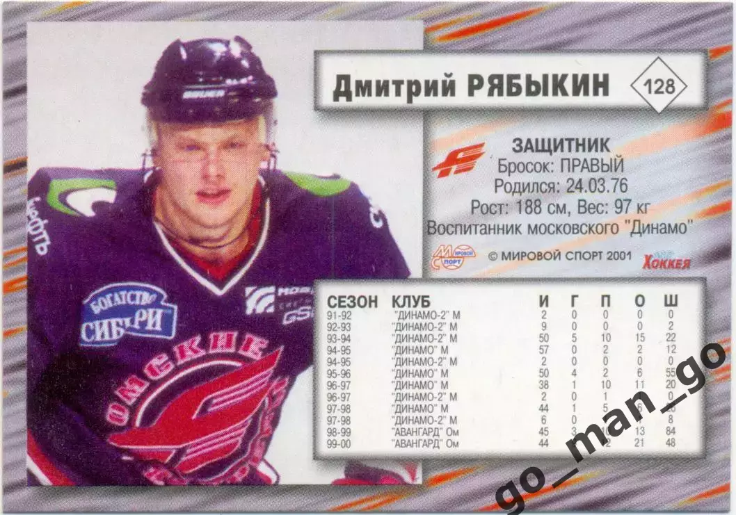 Дмитрий Рябыкин (Авангард Омск). Мировой спорт Российский хоккей 2000-2001 № 128 1