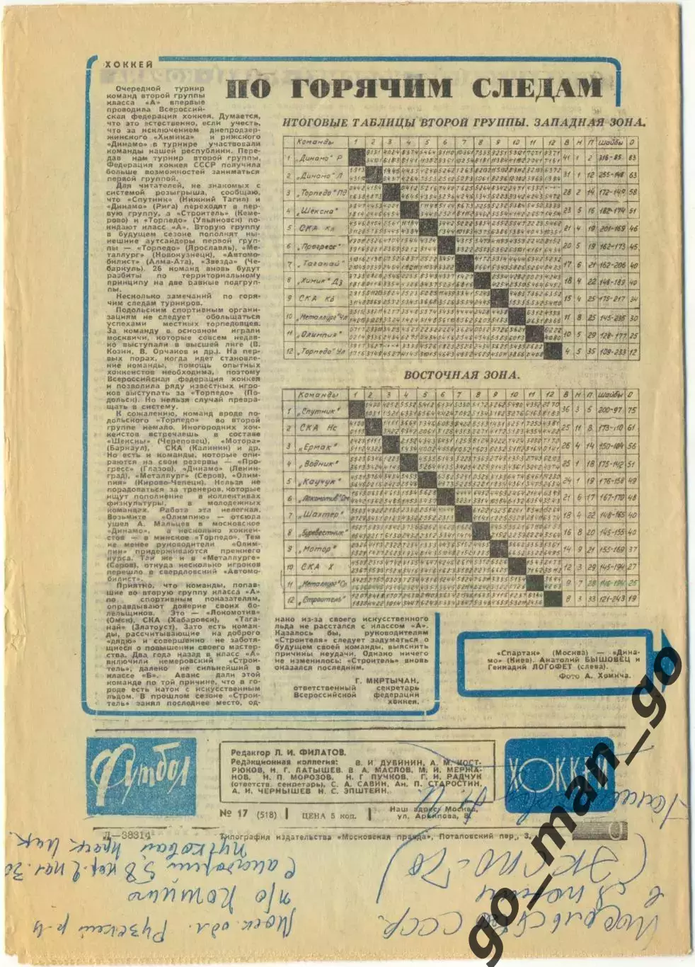 Еженедельник Футбол-Хоккей 1970, № 17, часть текста на обложке синего цвета. 1