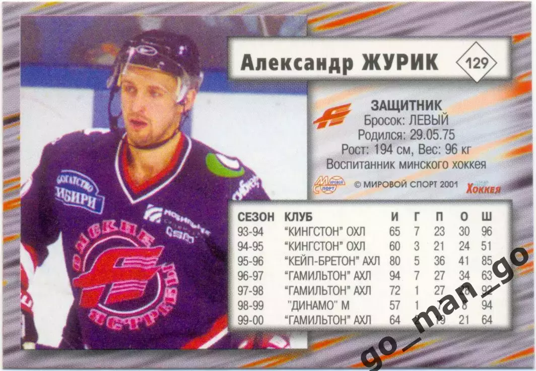 Александр Журик (Авангард Омск). Мировой спорт Российский хоккей 2000-2001 № 129 1