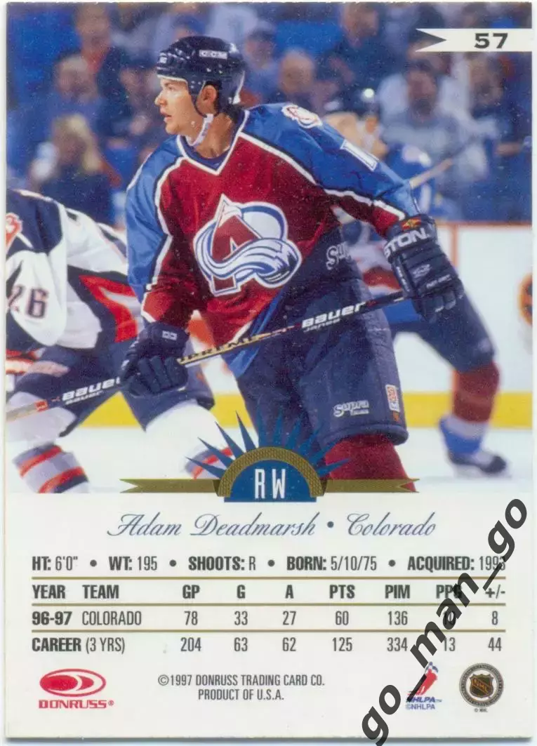 Adam Deadmarsh (Colorado Avalanche). Leaf International Stars NHL 1997-1998 № 57 1