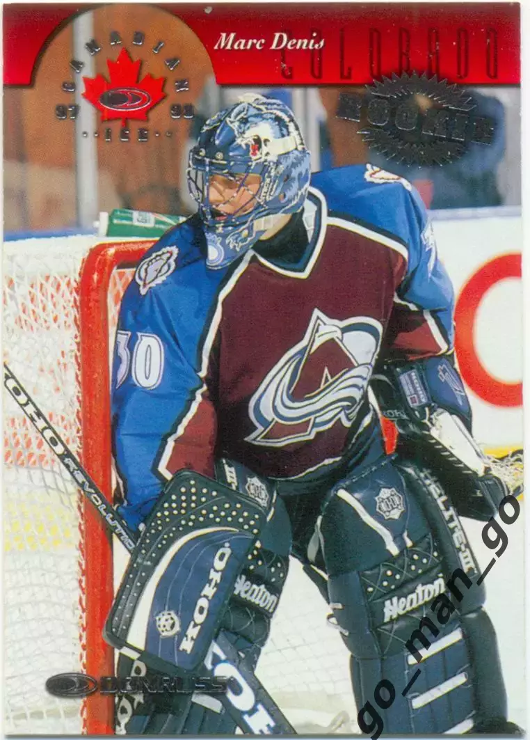 Marc Denis (Colorado Avalanche). Donruss Canadian Ice NHL 1997-1998 № 145 Rookie
