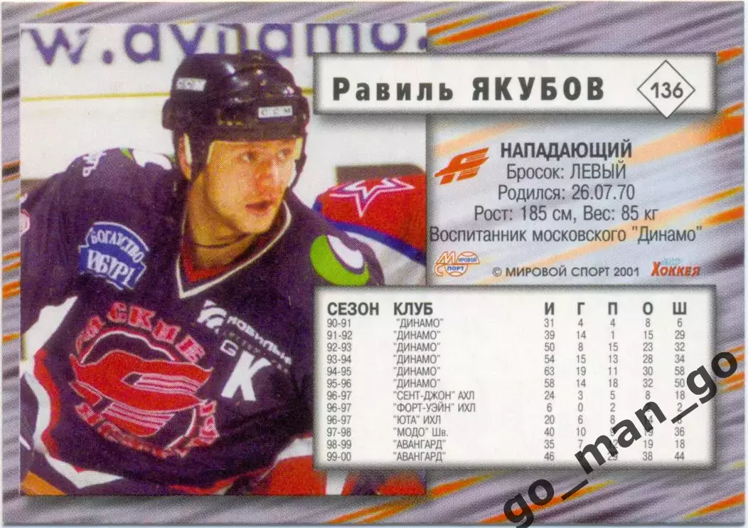 Равиль Якубов (Авангард Омск). Мировой спорт Российский хоккей 2000-2001, № 136. 1