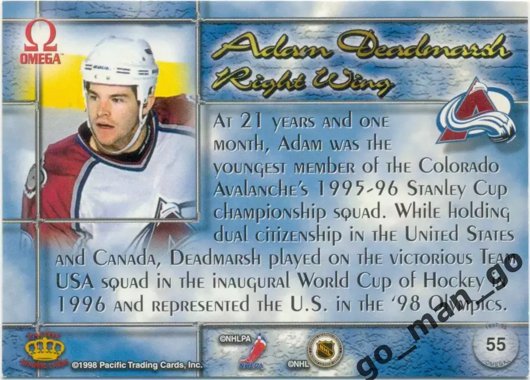 Adam Deadmarsh (Colorado Avalanche). Pacific Omega NHL 1997-1998, № 55. 1