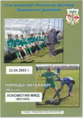 ТОРПЕДО-МЕТАЛЛУРГ Москва – ЛОКОМОТИВ-МЖД Москва 23.04.2003, дублеры.