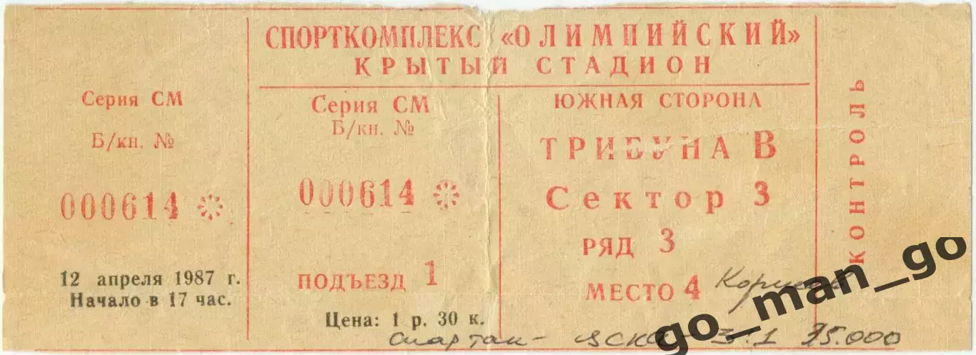 СПАРТАК Москва – ЦСКА Москва 12.04.1987.