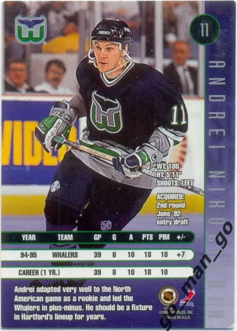 Andrei Nikolishin / Андрей Николишин (Hartford Whalers). Leaf NHL 1995-1996 № 11 1