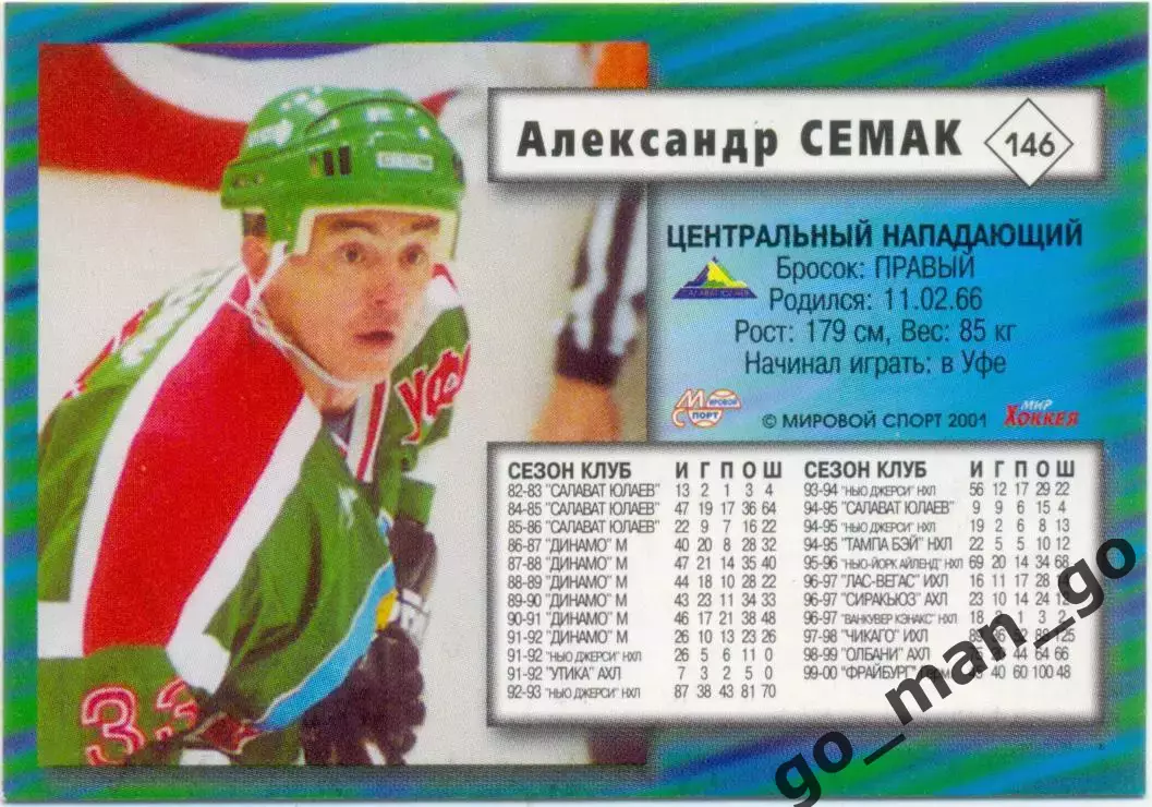 Александр Семак Салават Юлаев Уфа. Мировой спорт Российский хоккей 2000-2001 146 1
