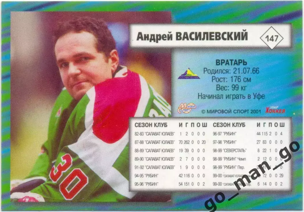 Андрей Василевский (Салават Юлаев Уфа) Мировой спорт Российский хоккей 2000-2001 1