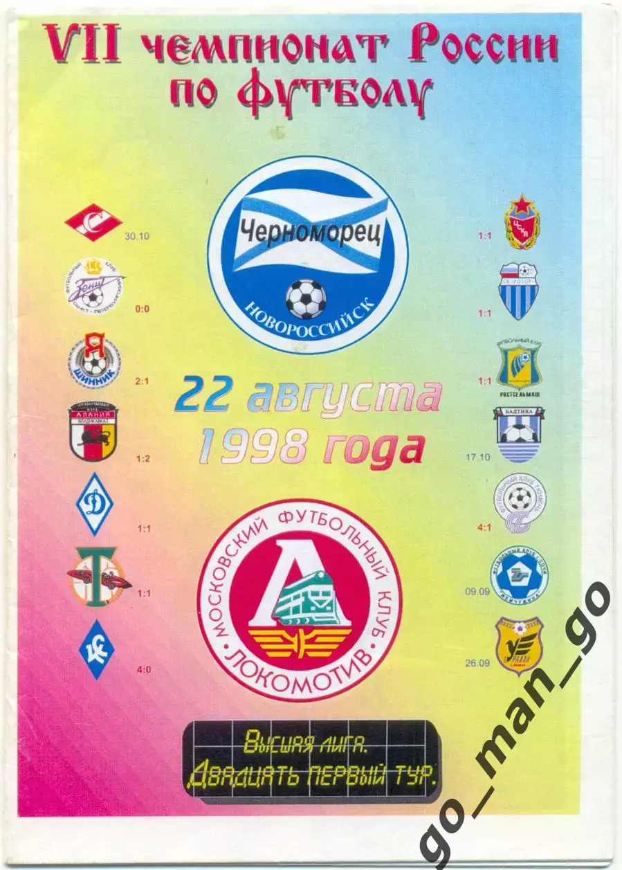 ЧЕРНОМОРЕЦ Новороссийск – ЛОКОМОТИВ Москва 22.08.1998.