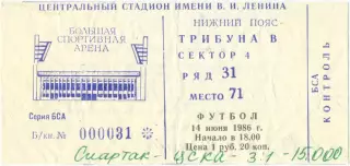 СПАРТАК Москва – ЦСКА Москва 14.06.1986, кубок СССР, 1/16 финала.