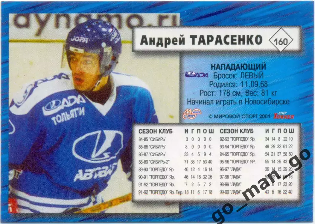 Андрей Тарасенко (Лада Тольятти) Мировой спорт Российский хоккей 2000-2001 № 160 1