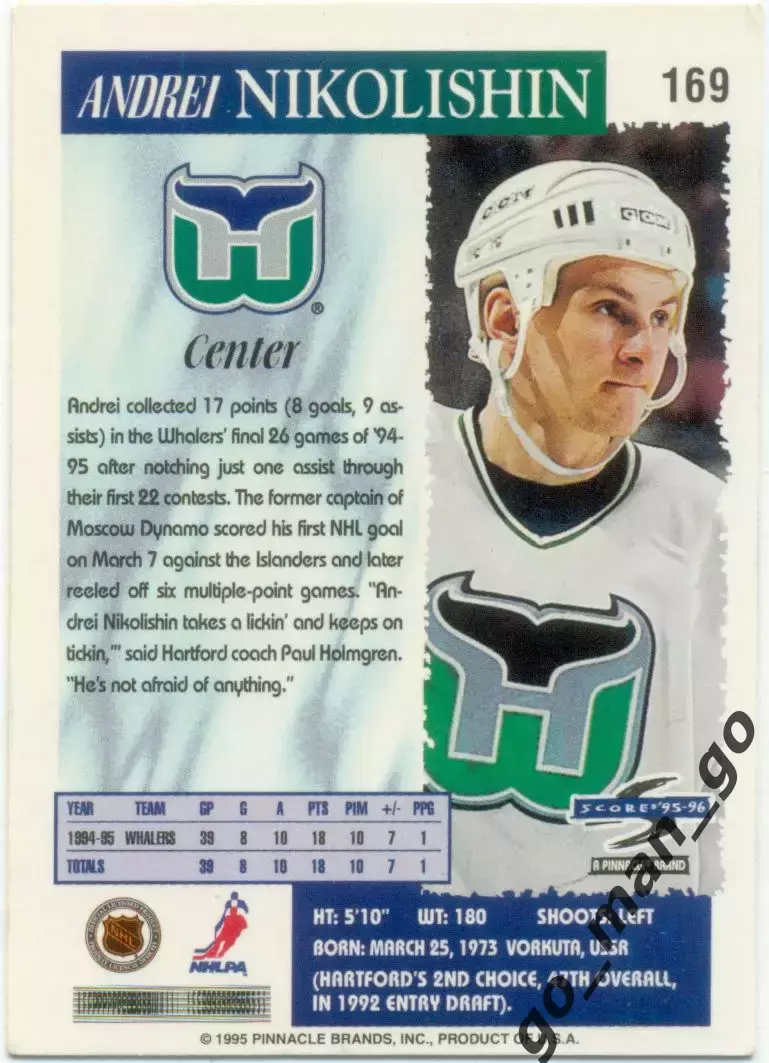 Andrei Nikolishin / Андрей Николишин (Hartford Whalers) Score NHL 1995-1996, 169 1